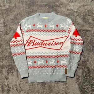 Budweiser Christmas Sweater Grey and Red